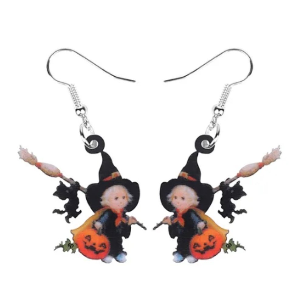 🍏50% OFF/3+...🎃👻Boy and Cat Go Trick or Treating Halloween Earrings